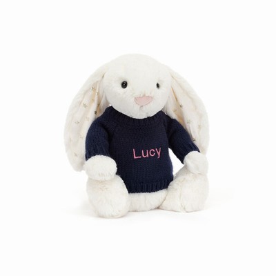 Jellycat Bashful Twinkle Bunny with Navy Jumper USA | 95738XNYR